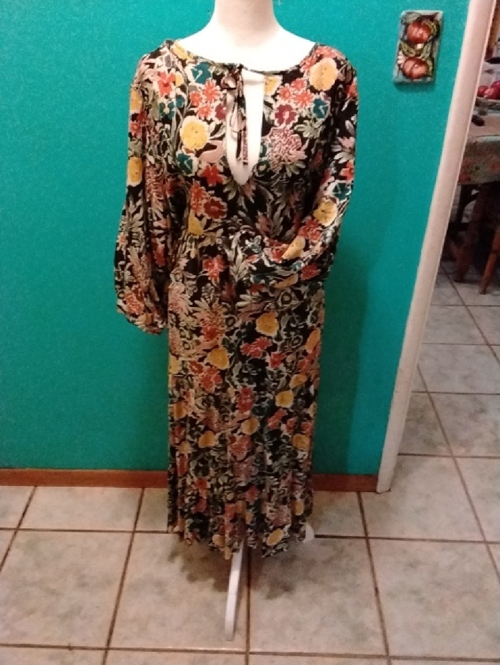 Black Floral Maxi Dress with Yellow & Coral Blooms